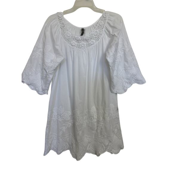 XCVI White Crochet Embroidered Tunic Mini Dress Size Medium Boho Cottage Cotton - Picture 1 of 8